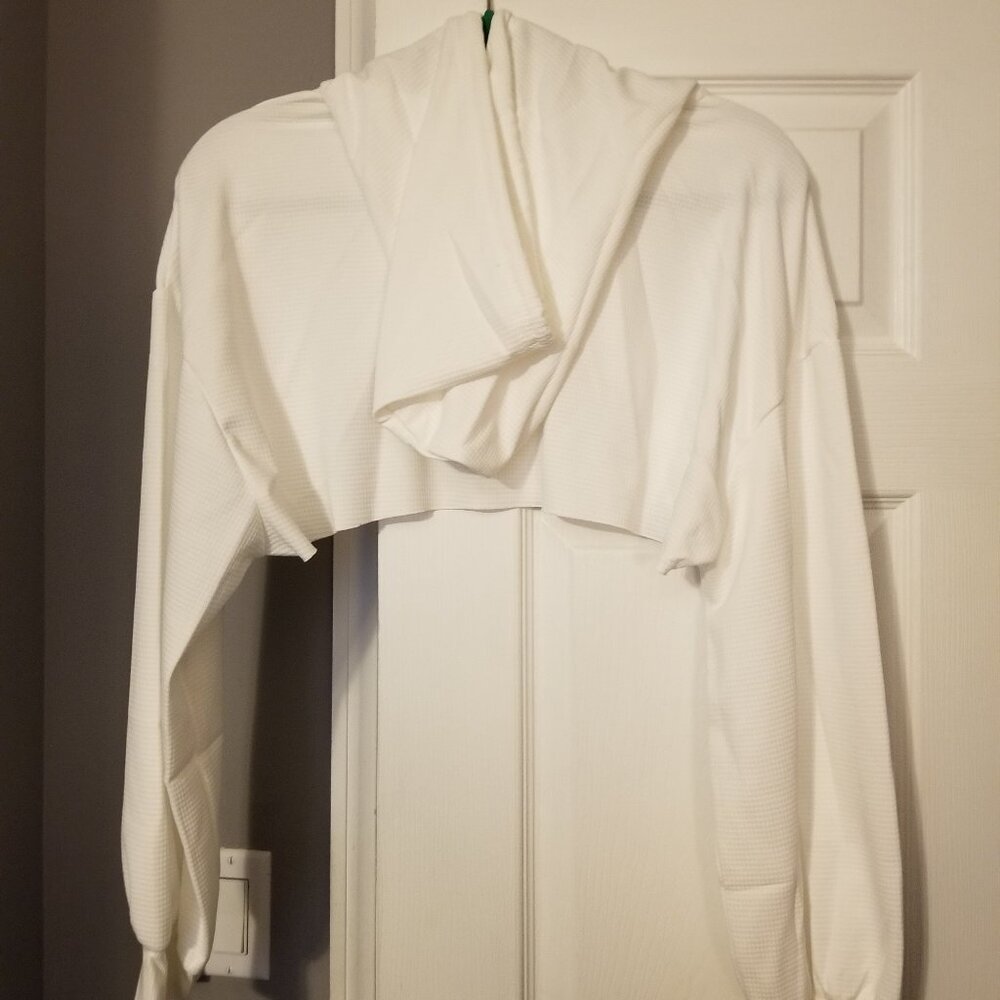 NWOT SHEIN White Crop-Top Waffle Hoodie - Picture 2 of 3